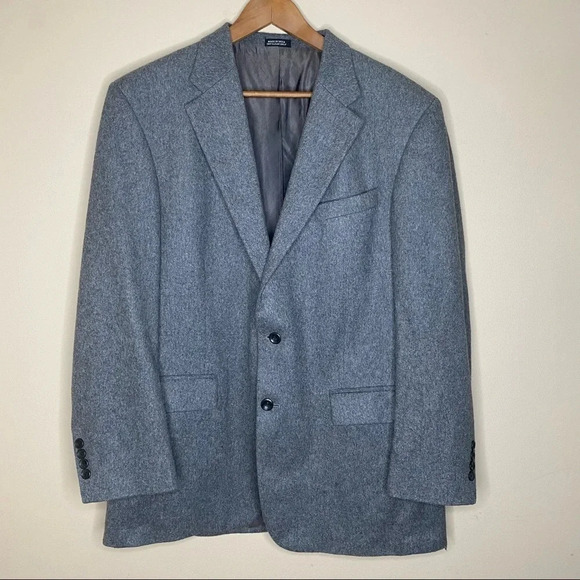 Oscar de la Renta Gray Wool and Cashmere Blend Single Breasted Blazer - Picture 1 of 13